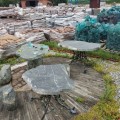 Каменные столы из полированного диабаза.